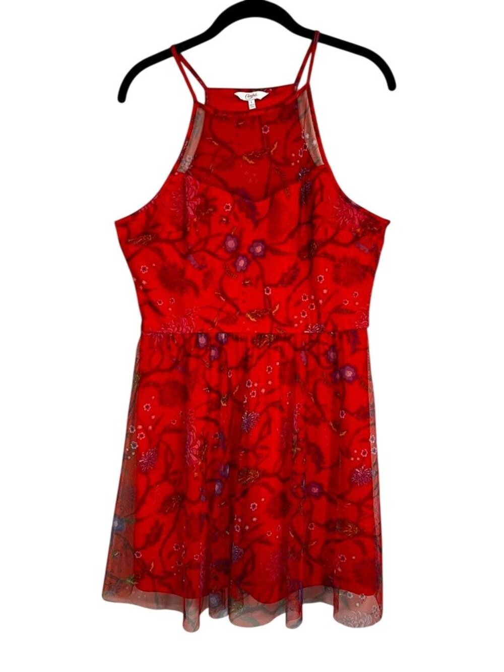 Colorful Y2K Tank Floral Mesh Dress L Festival Western Tropical Resort Preppy 90